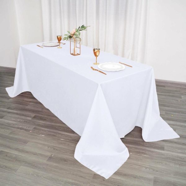 Polyester |  90″x132″ White Seamless Polyester Rectangular Tablecloth for 6 Foot Table With Floor-Length Drop