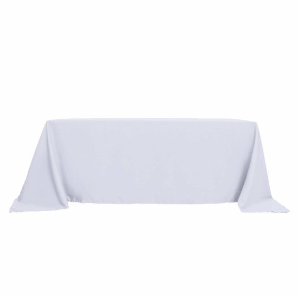 Polyester |  90″x132″ White Seamless Polyester Rectangular Tablecloth for 6 Foot Table With Floor-Length Drop