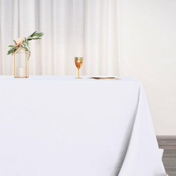 Polyester |  90″x132″ White Seamless Polyester Rectangular Tablecloth for 6 Foot Table With Floor-Length Drop