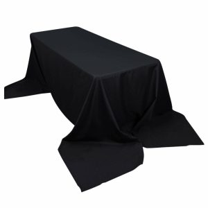 Polyester |  90″x156″ Black Seamless Polyester Rectangular Tablecloth for 8 Foot Table With Floor-Length Drop