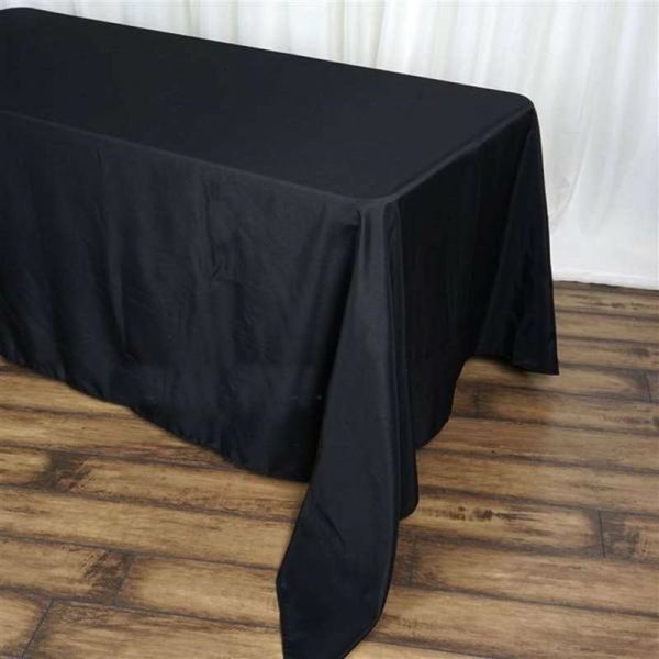 Polyester |  90″x156″ Black Seamless Polyester Rectangular Tablecloth for 8 Foot Table With Floor-Length Drop