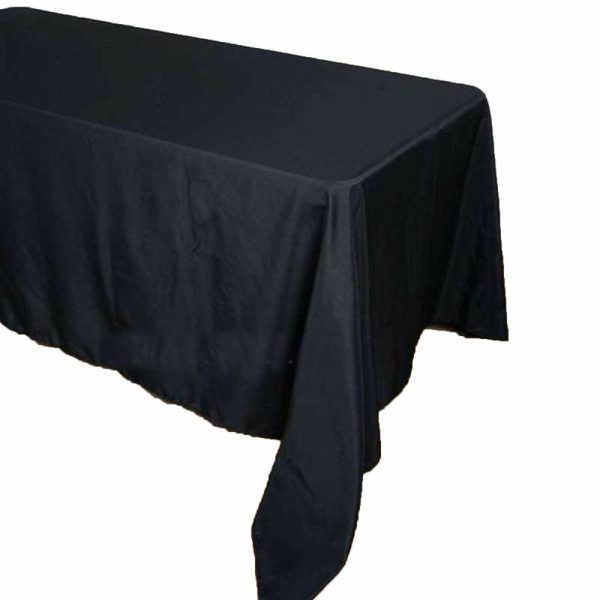 Polyester |  90″x156″ Black Seamless Polyester Rectangular Tablecloth for 8 Foot Table With Floor-Length Drop