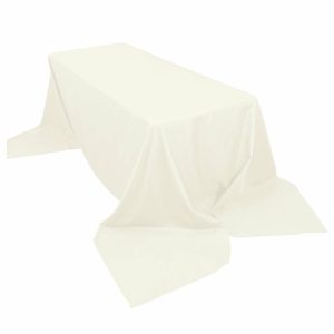 Polyester |  90″x156″ Ivory Seamless Polyester Rectangular Tablecloth for 8 Foot Table With Floor-Length Drop