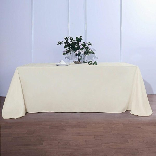 Polyester |  90″x156″ Ivory Seamless Polyester Rectangular Tablecloth for 8 Foot Table With Floor-Length Drop