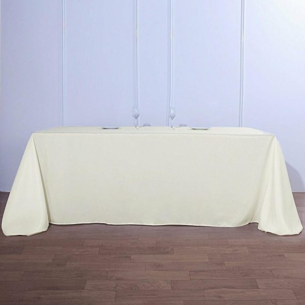 Polyester |  90″x156″ Ivory Seamless Polyester Rectangular Tablecloth for 8 Foot Table With Floor-Length Drop