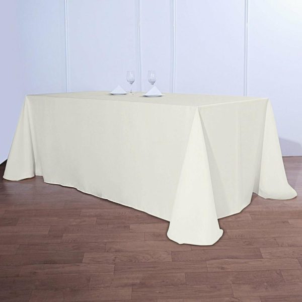 Polyester |  90″x156″ Ivory Seamless Polyester Rectangular Tablecloth for 8 Foot Table With Floor-Length Drop