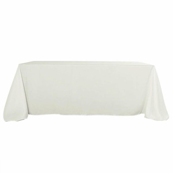 Polyester |  90″x156″ Ivory Seamless Polyester Rectangular Tablecloth for 8 Foot Table With Floor-Length Drop