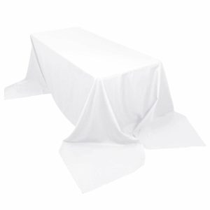 Polyester |  90″x156″ White Seamless Polyester Rectangular Tablecloth for 8 Foot Table With Floor-Length Drop