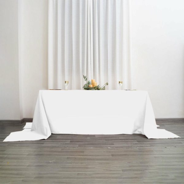 Polyester |  90″x156″ White Seamless Polyester Rectangular Tablecloth for 8 Foot Table With Floor-Length Drop