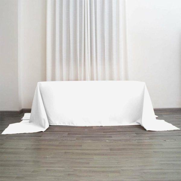 Polyester |  90″x156″ White Seamless Polyester Rectangular Tablecloth for 8 Foot Table With Floor-Length Drop