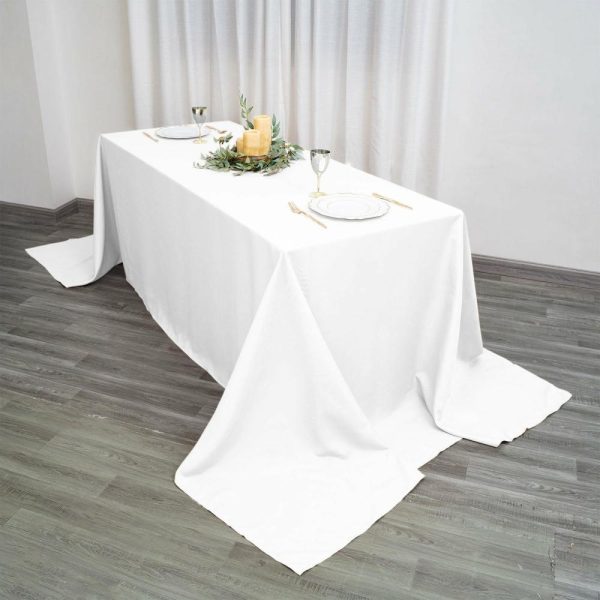 Polyester |  90″x156″ White Seamless Polyester Rectangular Tablecloth for 8 Foot Table With Floor-Length Drop