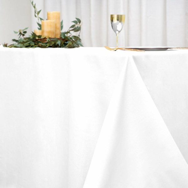 Polyester |  90″x156″ White Seamless Polyester Rectangular Tablecloth for 8 Foot Table With Floor-Length Drop