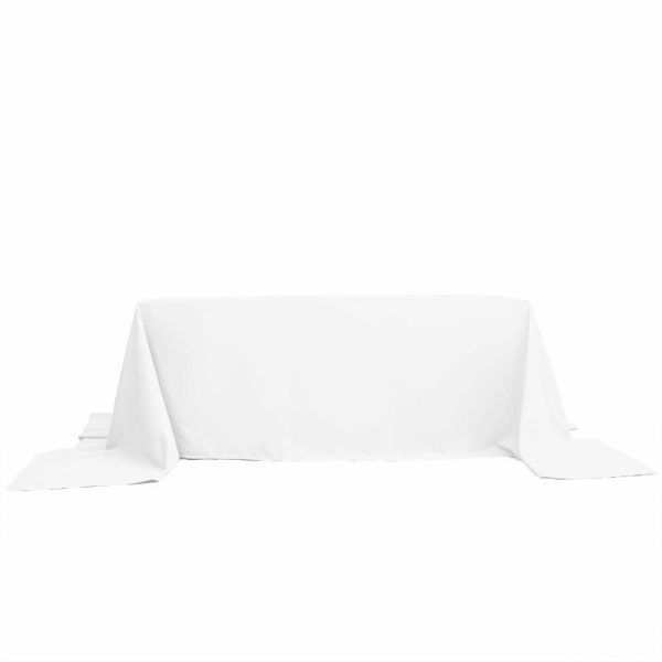 Polyester |  90″x156″ White Seamless Polyester Rectangular Tablecloth for 8 Foot Table With Floor-Length Drop