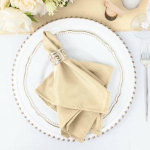 Polyester Napkins |  5 Pack Beige Cloth Napkins with Hemmed Edges, Reusable Polyester Dinner Linen Napkins – 17″x17″