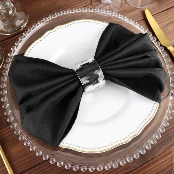 Polyester Napkins |  5 Pack Black Cloth Napkins with Hemmed Edges, Reusable Polyester Dinner Linen Napkins – 20″x20″