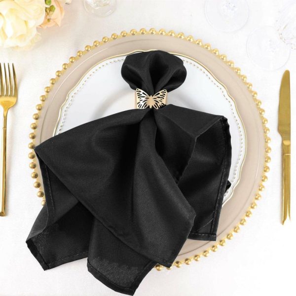 Polyester Napkins |  5 Pack Black Cloth Napkins with Hemmed Edges, Reusable Polyester Dinner Linen Napkins – 20″x20″