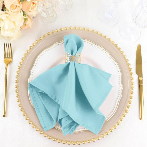 Polyester Napkins |  5 Pack Blue Cloth Napkins with Hemmed Edges, Reusable Polyester Dinner Linen Napkins – 17″x17″