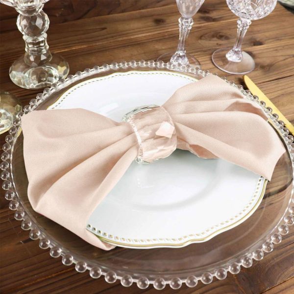 Polyester Napkins |  5 Pack Blush Cloth Napkins with Hemmed Edges, Reusable Polyester Dinner Linen Napkins – 17″x17″