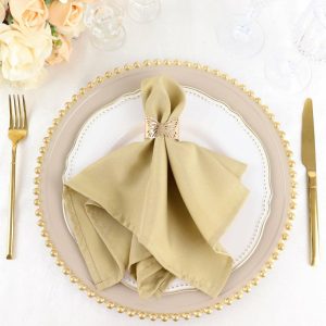 Polyester Napkins |  5 Pack Champagne Cloth Napkins with Hemmed Edges, Reusable Polyester Dinner Linen Napkins – 17″x17″