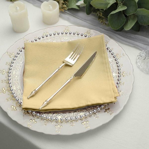 Polyester Napkins |  5 Pack Champagne Cloth Napkins with Hemmed Edges, Reusable Polyester Dinner Linen Napkins – 17″x17″