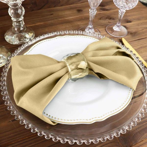 Polyester Napkins |  5 Pack Champagne Cloth Napkins with Hemmed Edges, Reusable Polyester Dinner Linen Napkins – 17″x17″