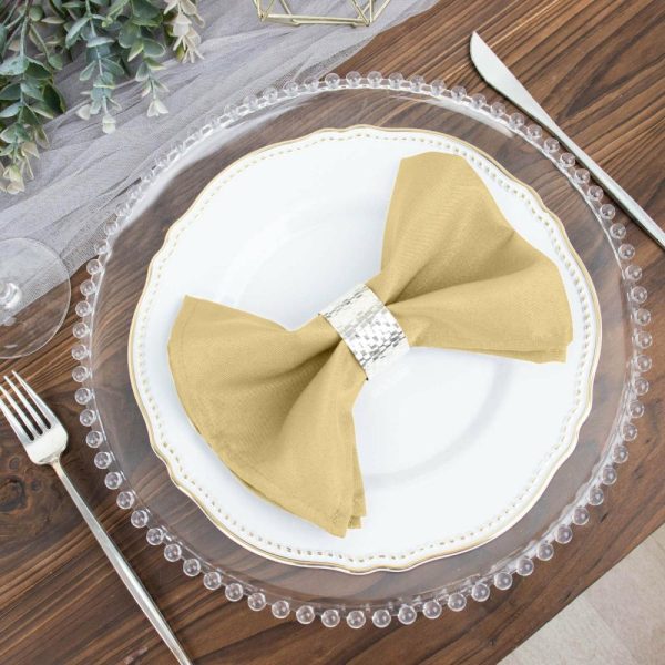 Polyester Napkins |  5 Pack Champagne Cloth Napkins with Hemmed Edges, Reusable Polyester Dinner Linen Napkins – 17″x17″