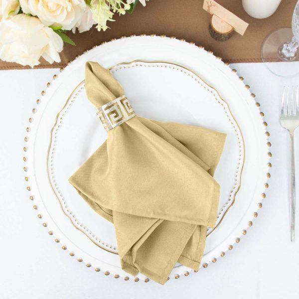 Polyester Napkins |  5 Pack Champagne Cloth Napkins with Hemmed Edges, Reusable Polyester Dinner Linen Napkins – 17″x17″