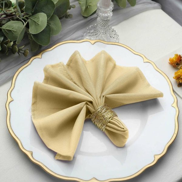 Polyester Napkins |  5 Pack Champagne Cloth Napkins with Hemmed Edges, Reusable Polyester Dinner Linen Napkins – 17″x17″