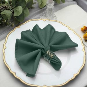 Polyester Napkins |  5 Pack Hunter Emerald Green Cloth Napkins with Hemmed Edges, Reusable Polyester Dinner Linen Napkins – 17″x17″