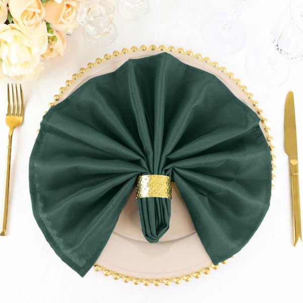 Polyester Napkins |  5 Pack Hunter Emerald Green Cloth Napkins with Hemmed Edges, Reusable Polyester Dinner Linen Napkins – 20″x20″