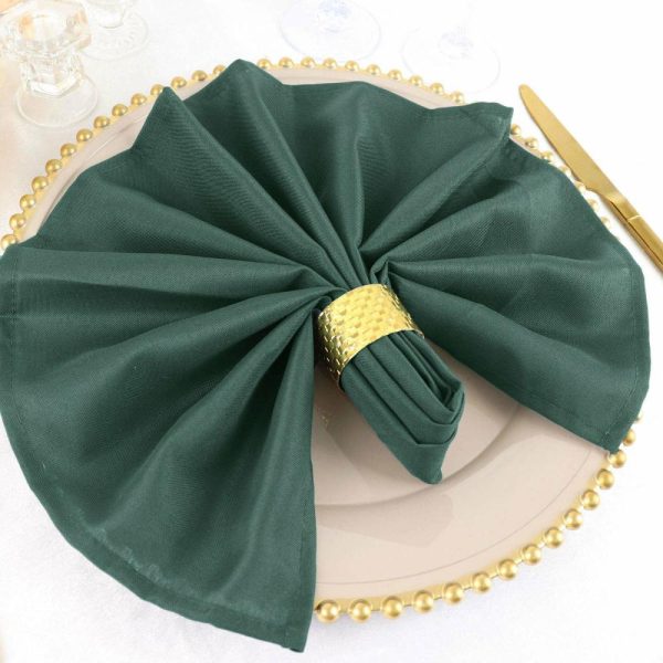 Polyester Napkins |  5 Pack Hunter Emerald Green Cloth Napkins with Hemmed Edges, Reusable Polyester Dinner Linen Napkins – 20″x20″