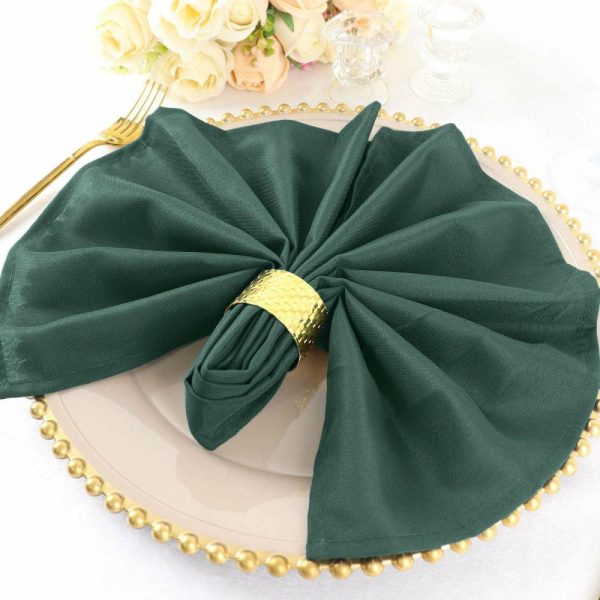 Polyester Napkins |  5 Pack Hunter Emerald Green Cloth Napkins with Hemmed Edges, Reusable Polyester Dinner Linen Napkins – 20″x20″