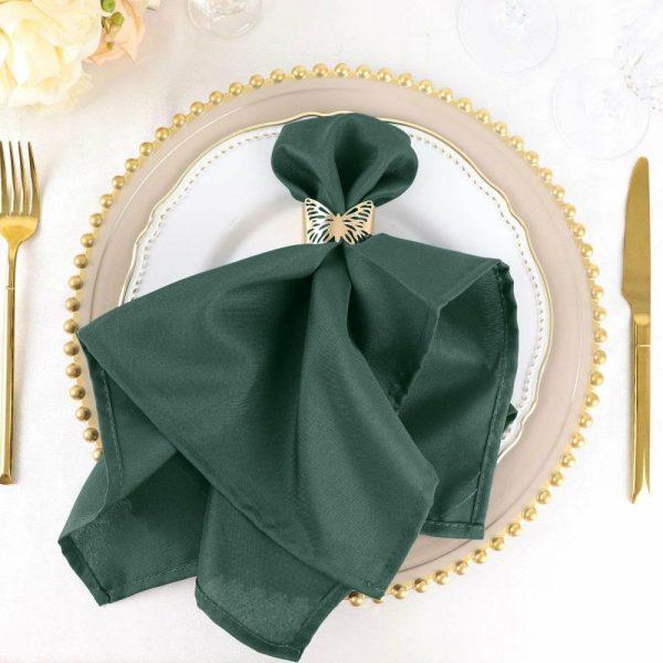 Polyester Napkins |  5 Pack Hunter Emerald Green Cloth Napkins with Hemmed Edges, Reusable Polyester Dinner Linen Napkins – 20″x20″