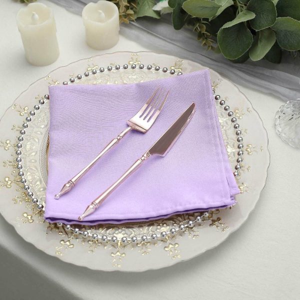 Polyester Napkins |  5 Pack Lavender Lilac Cloth Napkins with Hemmed Edges, Reusable Polyester Dinner Linen Napkins – 17″x17″