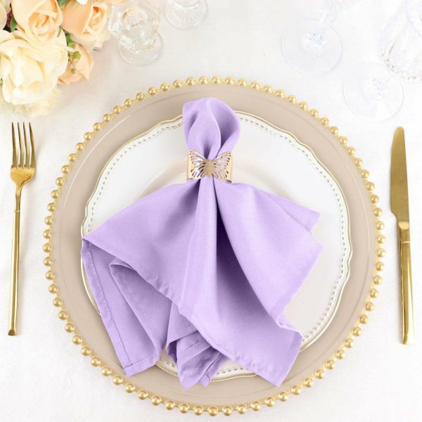 Polyester Napkins |  5 Pack Lavender Lilac Cloth Napkins with Hemmed Edges, Reusable Polyester Dinner Linen Napkins – 17″x17″