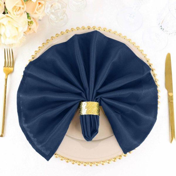 Polyester Napkins |  5 Pack Navy Blue Cloth Napkins with Hemmed Edges, Reusable Polyester Dinner Linen Napkins – 20″x20″