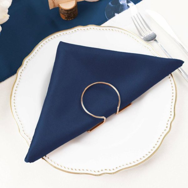 Polyester Napkins |  5 Pack Navy Blue Cloth Napkins with Hemmed Edges, Reusable Polyester Dinner Linen Napkins – 20″x20″