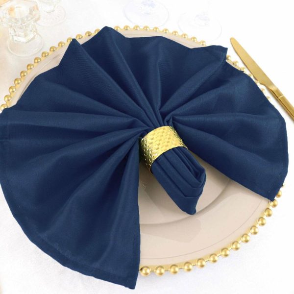 Polyester Napkins |  5 Pack Navy Blue Cloth Napkins with Hemmed Edges, Reusable Polyester Dinner Linen Napkins – 20″x20″