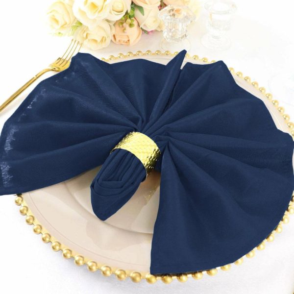 Polyester Napkins |  5 Pack Navy Blue Cloth Napkins with Hemmed Edges, Reusable Polyester Dinner Linen Napkins – 20″x20″