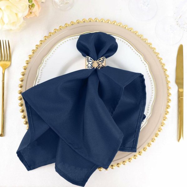 Polyester Napkins |  5 Pack Navy Blue Cloth Napkins with Hemmed Edges, Reusable Polyester Dinner Linen Napkins – 20″x20″