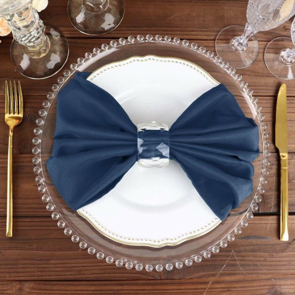 Polyester Napkins |  5 Pack Navy Blue Cloth Napkins with Hemmed Edges, Reusable Polyester Dinner Linen Napkins – 20″x20″