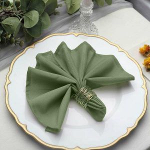 Polyester Napkins |  5 Pack Olive Green Cloth Napkins with Hemmed Edges, Reusable Polyester Dinner Linen Napkins – 17″x17″