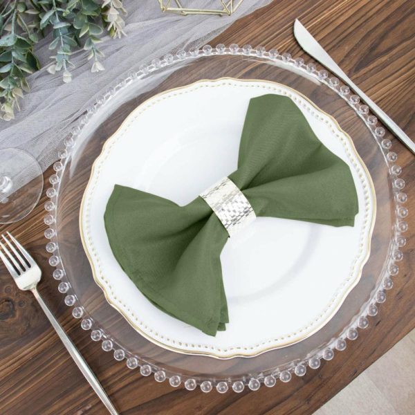 Polyester Napkins |  5 Pack Olive Green Cloth Napkins with Hemmed Edges, Reusable Polyester Dinner Linen Napkins – 17″x17″