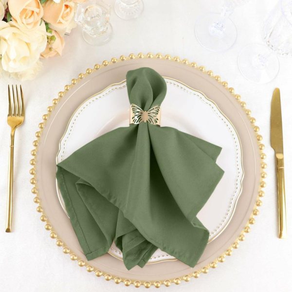 Polyester Napkins |  5 Pack Olive Green Cloth Napkins with Hemmed Edges, Reusable Polyester Dinner Linen Napkins – 17″x17″