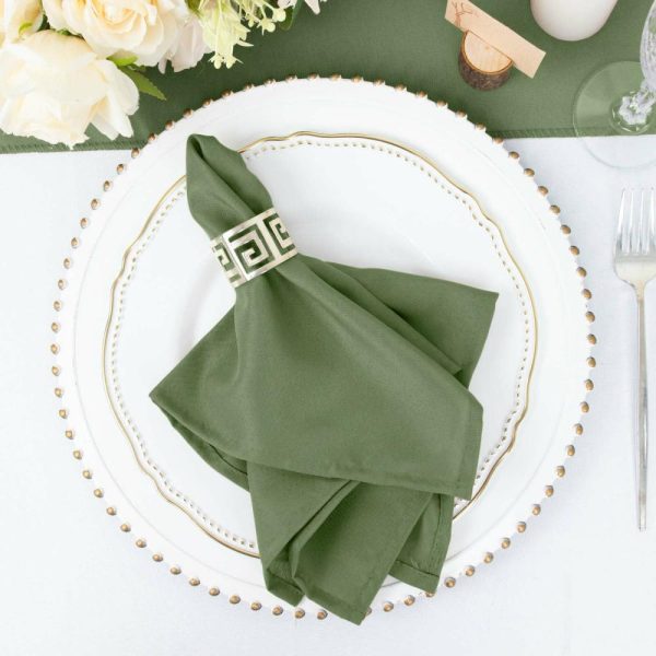 Polyester Napkins |  5 Pack Olive Green Cloth Napkins with Hemmed Edges, Reusable Polyester Dinner Linen Napkins – 17″x17″