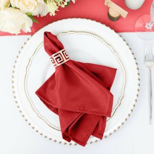 Polyester Napkins |  5 Pack Red Cloth Napkins with Hemmed Edges, Reusable Polyester Dinner Linen Napkins – 17″x17″