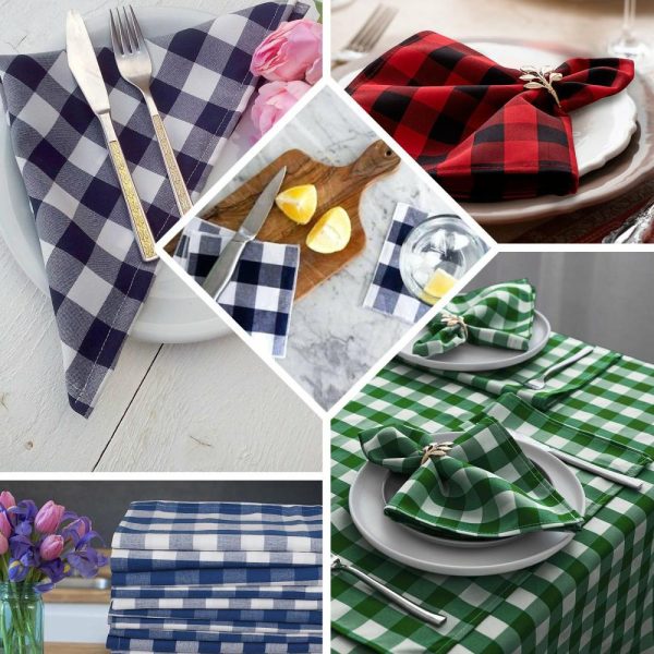 Polyester Napkins |  5 Pack Red White Buffalo Plaid Cloth Dinner Napkins, Gingham Style 15″x15″