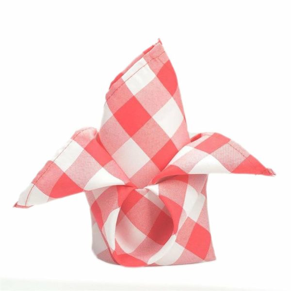 Polyester Napkins |  5 Pack Red White Buffalo Plaid Cloth Dinner Napkins, Gingham Style 15″x15″