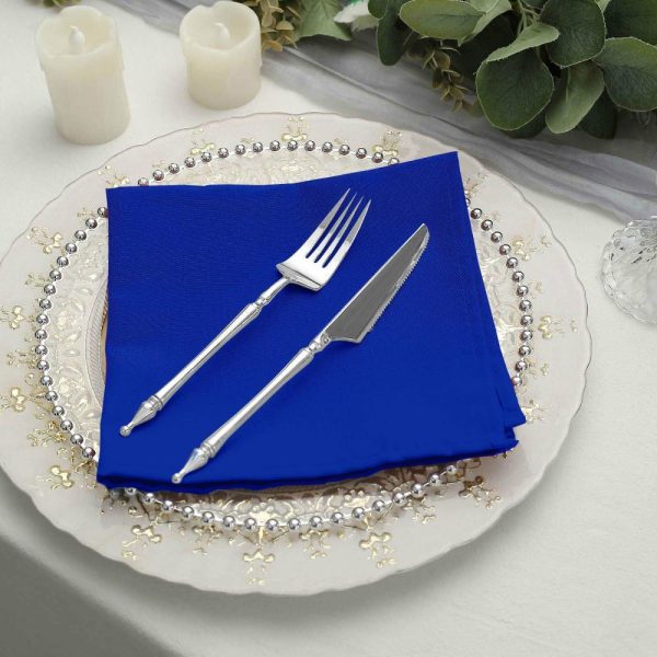 Polyester Napkins |  5 Pack Royal Blue Cloth Napkins with Hemmed Edges, Reusable Polyester Dinner Linen Napkins – 17″x17″