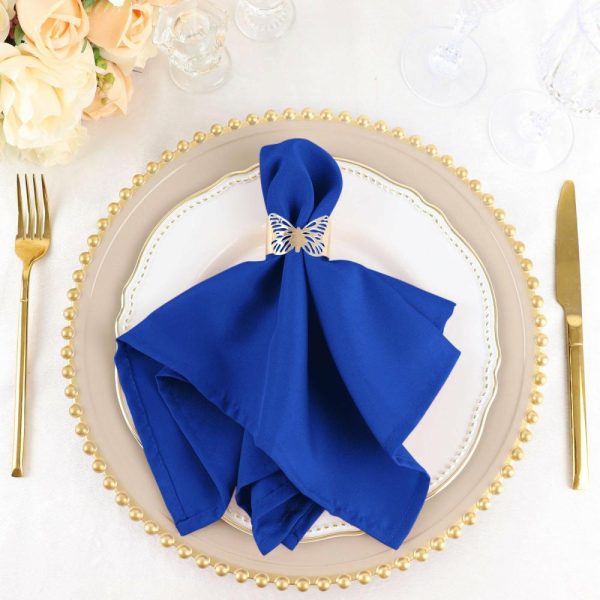 Polyester Napkins |  5 Pack Royal Blue Cloth Napkins with Hemmed Edges, Reusable Polyester Dinner Linen Napkins – 17″x17″